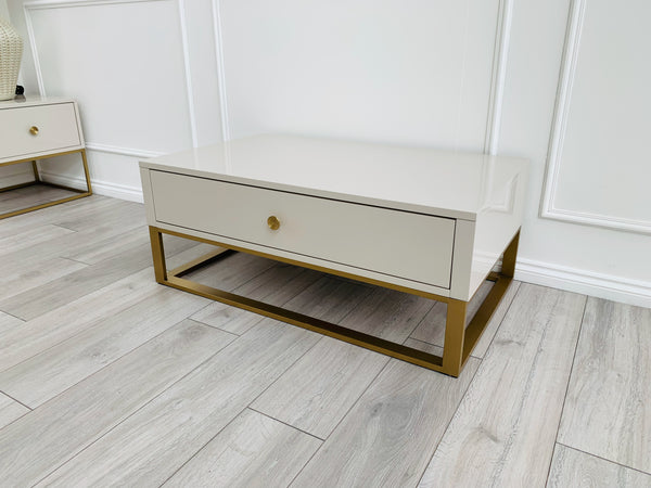 Designer Fosse Coffee Table - High Gloss Taupe/Golden Legs