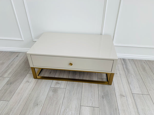 Designer Fosse Coffee Table - High Gloss Taupe/Golden Legs