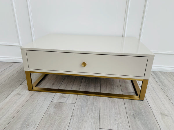 Designer Fosse Coffee Table - High Gloss Taupe/Golden Legs
