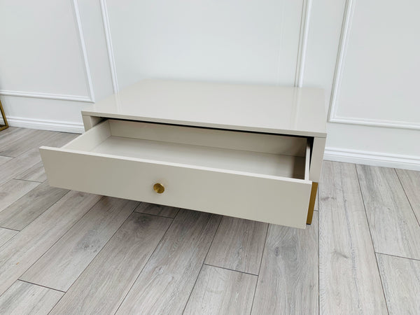 Designer Fosse Coffee Table - High Gloss Taupe/Golden Legs