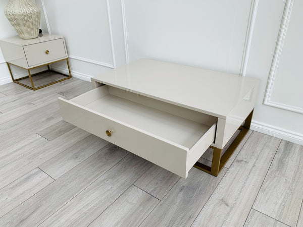 Designer Fosse Coffee Table - High Gloss Taupe/Golden Legs