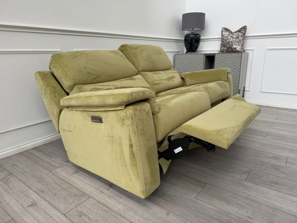 G Plan Thornbury 3 Seater Sofa Olive Velvet Power Recliner & Headrest & Lumbar
