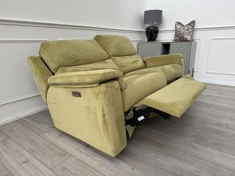 G Plan Thornbury 3 Seater Sofa Olive Velvet Power Recliner & Headrest & Lumbar