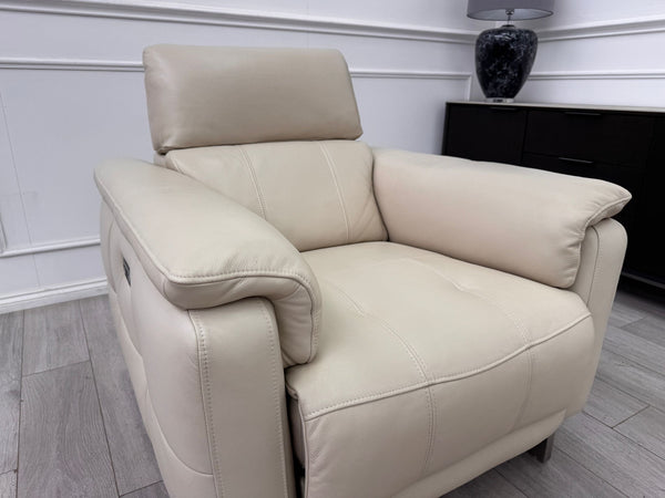 Moet Cream Leather Power Recliner Headrest Armchair