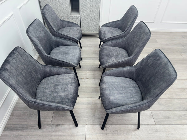 Veja Grey Velvet Set Swivel Dining Chairs