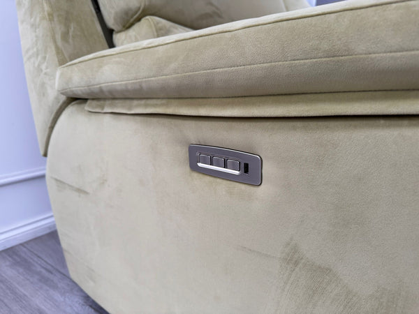 G Plan Thornbury 3 Seater Sofa Olive Velvet Power Recliner & Headrest & Lumbar