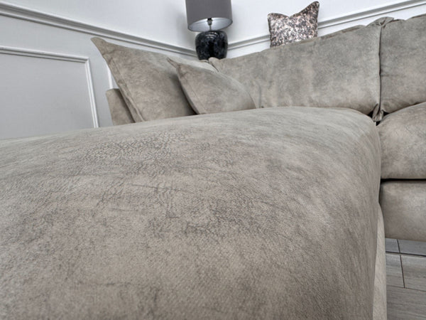 Devine Large 4 Seater Chaise Sofa Removable Footstool Beige Velvet