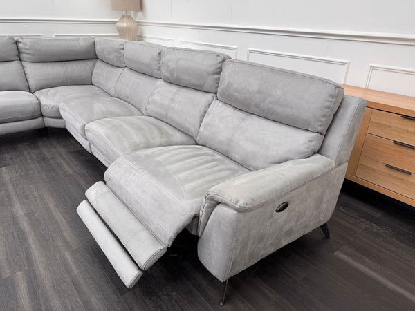 Contempo Grey Silver Saddle Fabric Chaise End Power Recliner Corner Sofa