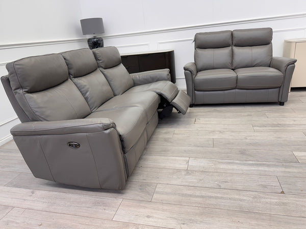 Piccolo Grey Leather 3 & 2 Seater Power Recliner Sofa Set