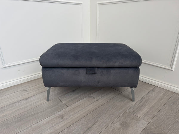 Furniture Village DAYTONA / JUDE Charcoal Grey Velvet Large Storage Footstool