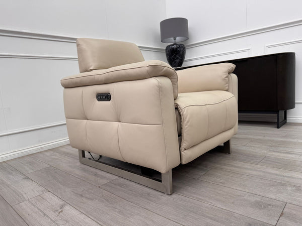 Moet Cream Leather Power Recliner Headrest Armchair