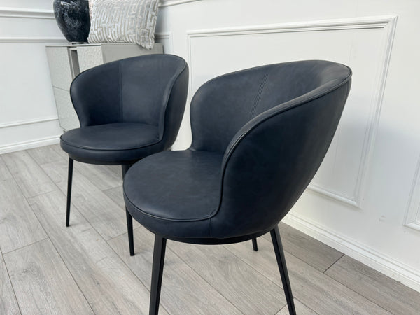 Hela Pair of 2 Navy Faux Leather Dining Chairs