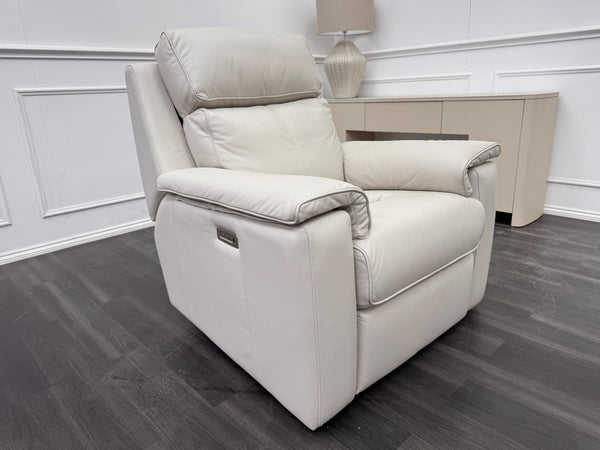 G Plan Harper Off White/ Chalk Leather Power Recliner Armchair Headrest & Lumbar