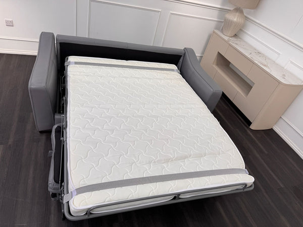 Optimus Grey Leather 3 Seater Sofa Bed Mattress Supplied