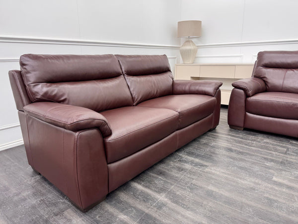 Brown Leather 3 & 2 Seater Static Sofa Set
