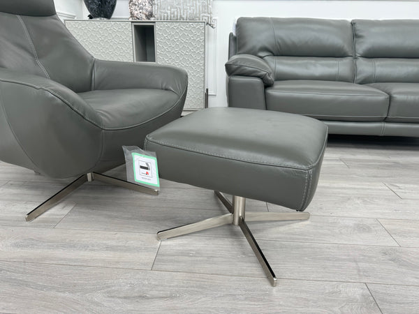 Salvador 3 Seater Sofa + Swivel Chair Set in Grey Leather