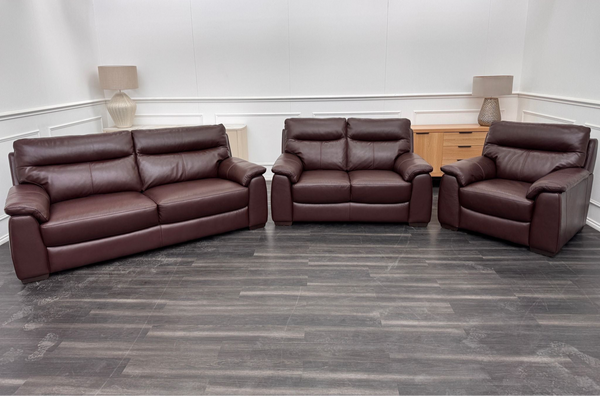 Brown Leather 3 & 2 Seater & Armchair Static Sofa Set
