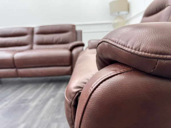 Lazyboy Stafford Brown Leather 3 & 2 Static Sofa Set