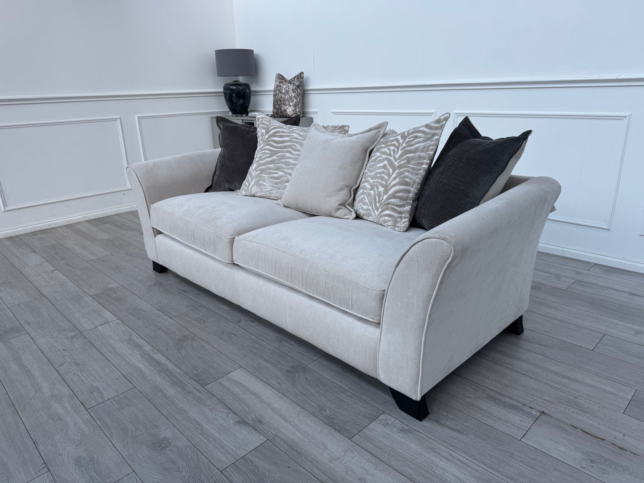 Sasha 4 Seater Sofa Pillow Back Cream Fabric Grand Sofa