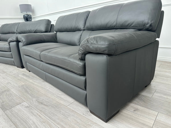 Cozee Dark Grey Leather 3+2 Seater Sofa Set