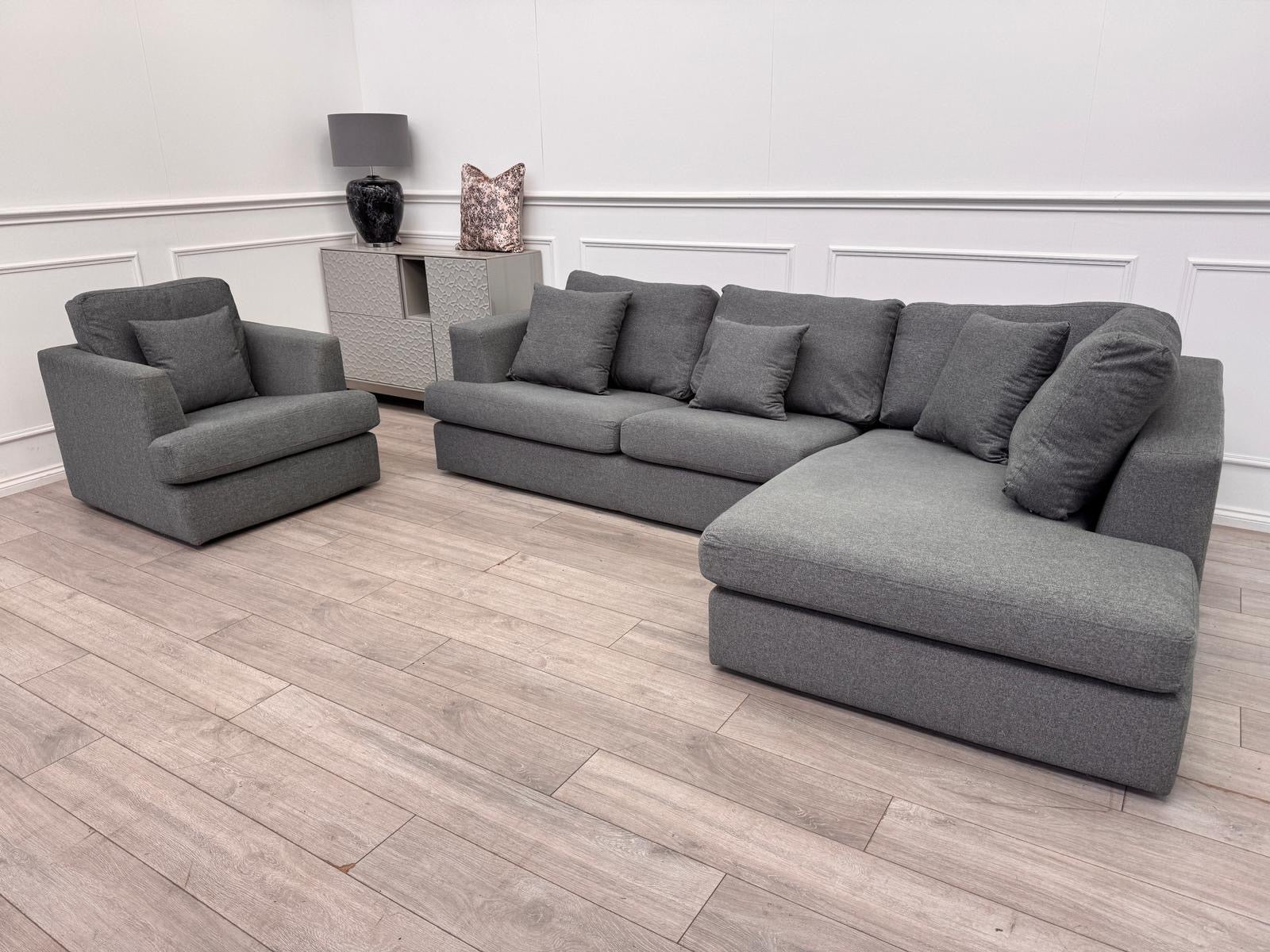 Grey Fabric Corner Sofa And Armchair Sofa Set