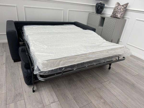 Nicoletti Alcova 2.5 Seater Torello Blu Leather Sofa Bed with Box Arms RRP £2595