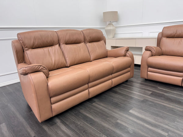 Parker Knoll Boston Light Brown Leather Static 3 & 3 Sofa Set