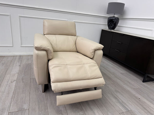 Moet Cream Leather Power Recliner Headrest Armchair