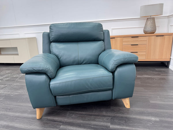 Missouri Lake Green Leather Power Recliner Fabric Armchair