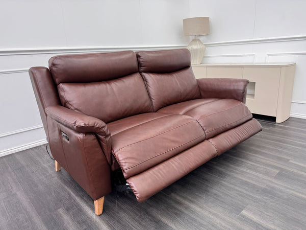 La Z Boy Kenzie 3 Seater Brown Leather Power Recliner Headrest Sofa