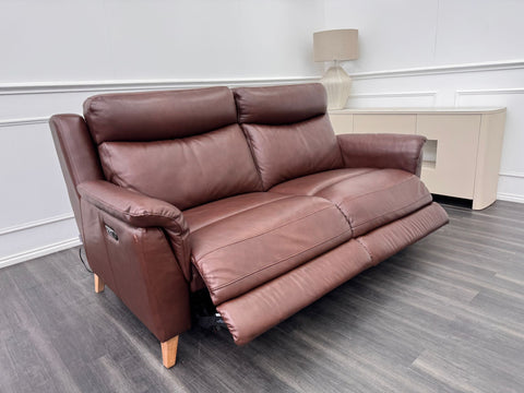 La Z Boy Kenzie 3 Seater Brown Leather Power Recliner Headrest Sofa