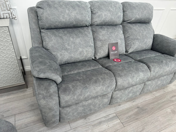 Kingsbury Grey Velour Static 3 Seater Sofa + Power Recliner Armchair