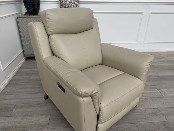 Cream/Ivory Leather Power Recliner Armchair