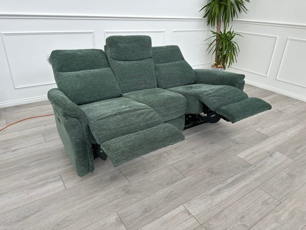 FURNITURE VILLAGE Piccolo Moss Green Fabric Power Recliner 3 Seater Sofa