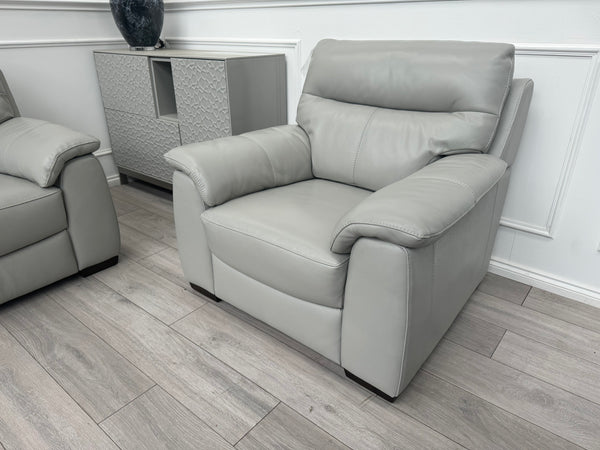 Furniture Village Light Grey Leather Sofa 3 Seater & Armchair Sofa Set