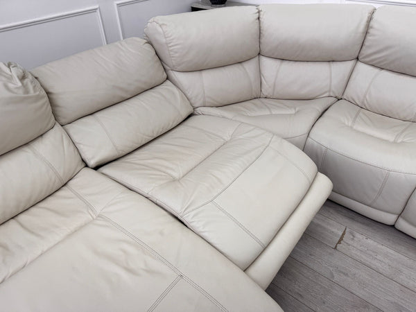 Link Large Cream Leather Corner Sofa Power Recliner