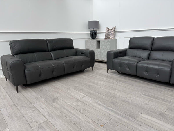 New York Power Recliner 3&2 + Armchair Sofa Set Grey Leather