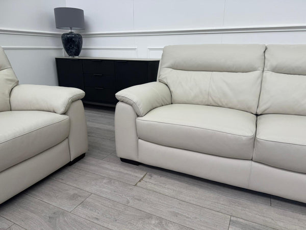 Off White Leather 3 & 3 Seater Static Sofa Set