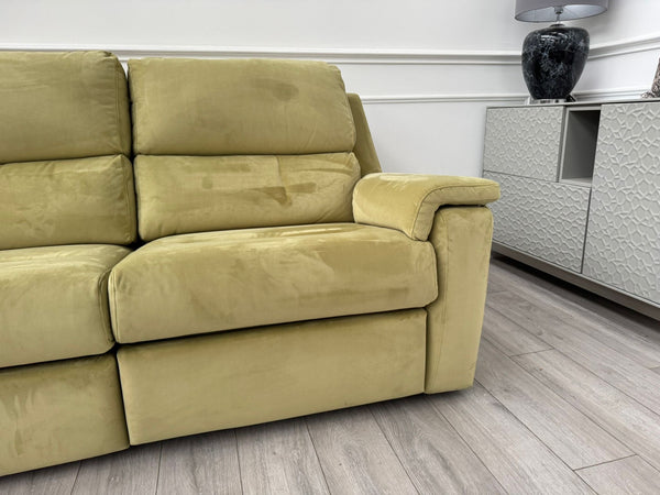 G Plan Thornbury 3 Seater Sofa Olive Velvet Power Recliner & Headrest & Lumbar