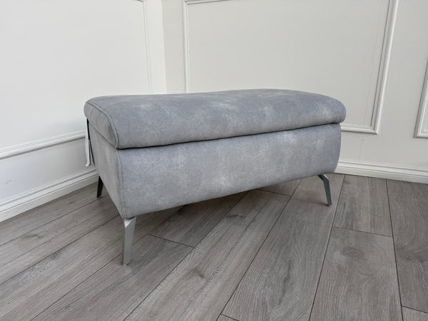 Furniture Village DAYTONA / JUDE Light Grey Velvet Large Footstool Pouffe