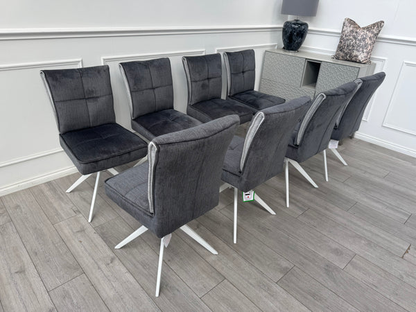 Glacier Swivel Dining Chairs Dark Grey Fabric