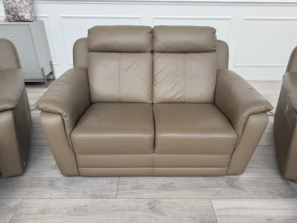 Nicoletti Lucano Dark Taupe 2 Seater Leather Sofa Set 2x Power Recliner Armchair