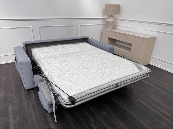 Stunning Italian Made Baby Blue Leather 3 Seater Electric Sofa Bed Including Mattress