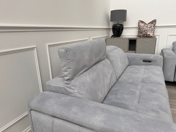 Marvella 2.5 + 2 Seater Sofa Set Flecked Silver Fabric Power Recliner