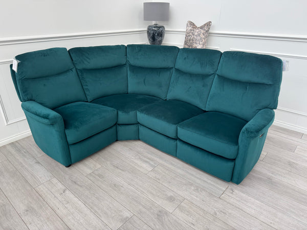 Lillie 1 x Power Reclining Corner Sofa In Lake Green Velvet