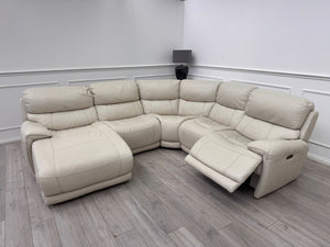 Link Large Cream Leather Corner Sofa Power Recliner