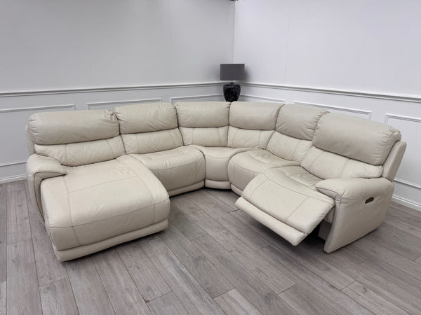 Link Large Cream Leather Corner Sofa Power Recliner