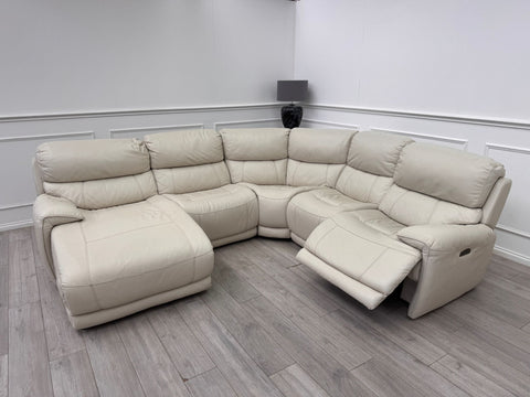 Link Large Cream Leather Corner Sofa Power Recliner