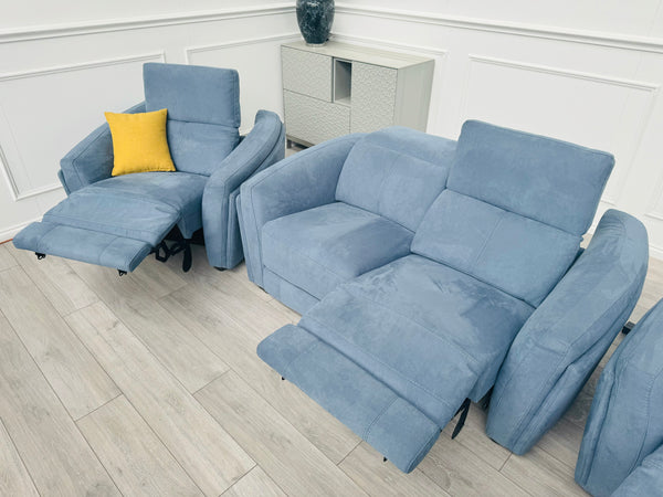 Blue Microfibre 3+2+1 Seater Sofas Suite All Power Recliners