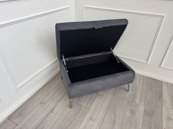 Furniture Village DAYTONA / JUDE Charcoal Grey Velvet Large Storage Footstool